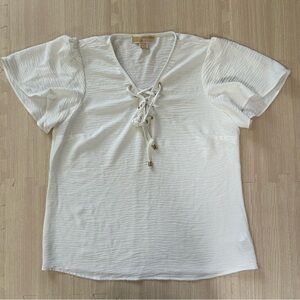 Women’s MK Michael Kors White V Neck Lacy Blouse Top. Sz Small